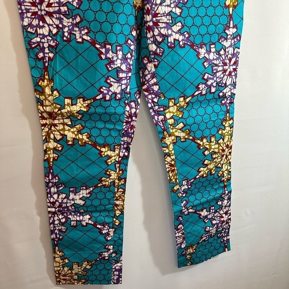 Ankara Womens Pants Straight Leg Button Zipper Closure Pockets Blue Purple Tan - Picture 6 of 10